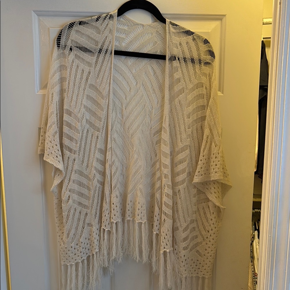 Cream Fringe Knit Cardigan